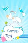 Stork Carrying Baby in Cloth with Baby Items and Sample Text